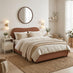 Mabel Orange Fabric Ottoman Double Bed Frame