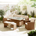 Marbella Beige Rattan 9 Seat Sofa Garden Dining Set with Firepit Table