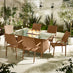 Marbella 6 Seat Beige Rattan Firepit Table Garden Dining Set