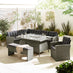 Marbella Grey Rattan 9 Seat Sofa Garden Dining Set with Firepit Table