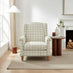 Maisette Cream Check Fabric Wingback Accent Armchair
