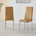 4x Milan Mustard Yellow Hatched Faux Leather Dining Chairs Silver Legs