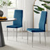 4x Milan Navy Hatched Velvet Dining Chairs Silver Legs