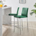 2x Milan Green Velvet Counter Stools Silver Legs