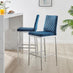 2x Milan Navy Blue Velvet Counter Stools Silver Legs