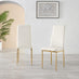4x Milan White Hatched Faux Leather Dining Chairs Gold Legs