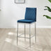 2x Milan Navy Blue Velvet Counter Stools Silver Legs