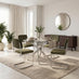 Novara Round Glass & Silver Dining Table & 4 Green Remy Chairs