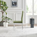 2x Paloma Green Fabric Dining Chairs Silver Legs