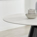 Nina White Marble Ceramic Top Round Dining Table & 4 Light Grey Nora Chairs