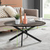 Novara Round White Marble Glass and Gold Coffee Table