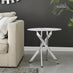 Novara Round White Marble Glass and Silver Side Table