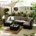 Orlando Black Rattan & Grey 6 Seat Modular Garden Sofa