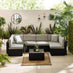 Orlando Black Rattan & Grey 6 Seat Modular Garden Sofa