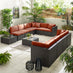 Orlando Brown Rattan & Orange 10 Seat Modular Garden Sofa