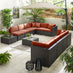 Orlando Brown Rattan & Orange 10 Seat Modular Garden Sofa