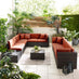 Orlando Brown Rattan & Orange 10 Seat Modular Garden Sofa