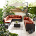 Orlando Brown Rattan & Orange 10 Seat Modular Garden Sofa