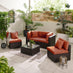 Orlando Brown Rattan & Orange 4 Seat Modular Garden Sofa