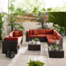 Orlando Brown Rattan & Orange 8 Seat Modular Garden Sofa
