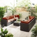 Orlando Brown Rattan & Orange 8 Seat Modular Garden Sofa