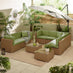 Orlando Beige Rattan & Green 8 Seat Modular Garden Sofa