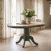 Padstow Round Whitewashed & Green Solid Wood Extending 4-6 Seater Dining Table