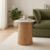 Penlee Round Travertine Stone & Oak Effect Side Table