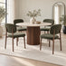 Penrose Walnut & Marble Effect Round Dining Table & 4 Green Mirelle Chairs