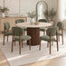 Penrose Walnut & Marble Effect Round Dining Table & 6 Green Mirelle Chairs