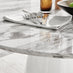 Palma White Marble Effect Round Dining Table & 4 Grey Pesaro Silver Chairs