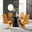 Palma Black Semi Gloss Round Dining Table & 4 Mustard Willow Chairs