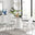 Palma White Marble Effect Round Dining Table & 4 White Corona Silver Chairs