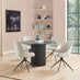 Penrose Black Round Dining Table & 4 Cream Beaumont Fabric Swivel Chairs