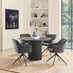 Penrose Black Round Dining Table & 4 Grey Calla Velvet Swivel Chairs