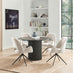 Penrose Black Round Dining Table & 4 Cream Layla Fabric Swivel Chairs