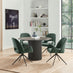 Penrose Black Round Dining Table & 4 Green Layla Fabric Swivel Chairs
