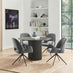 Penrose Black Round Dining Table & 4 Grey Layla Fabric Swivel Chairs