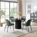 Penrose Black Round Dining Table & 4 Green Beaumont Chairs