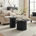 Penrose Black Round Wood Coffee Table and Side Table Set