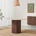 Penrose Walnut and Marble Effect Round Dining Table & 4 Walnut Caia Dining Chairs
