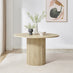 Penrose Round Oak Effect Wood Dining Table 4 Grey Rhea Chairs