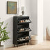 Penrose 3 Door Black Wood Shoe Storage Cabinet