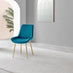 2x Pesaro Blue Velvet Dining Chairs Gold Legs