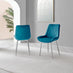 2x Pesaro Blue Velvet Dining Chairs Silver Legs