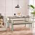 Salcombe Extending Light Grey Wooden Table with 2 Whitby Chairs & 2 Large Benches