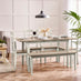 Salcombe Extending Light Grey Wooden Table with 4 Whitby Chairs & 1 Large Bench