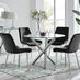 Selina Round Dining Table and 4 Black Pesaro Silver Leg Chairs