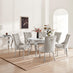 Skye Round White Marble Effect Dining Table & 6 Grey Velvet Belgravia Chairs