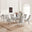 Skye Round White Marble Effect Dining Table & 6 Grey Velvet Belgravia Chairs